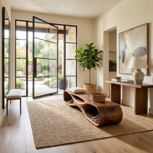 Artistic Wooden Bench With Organic Shape For Hallway