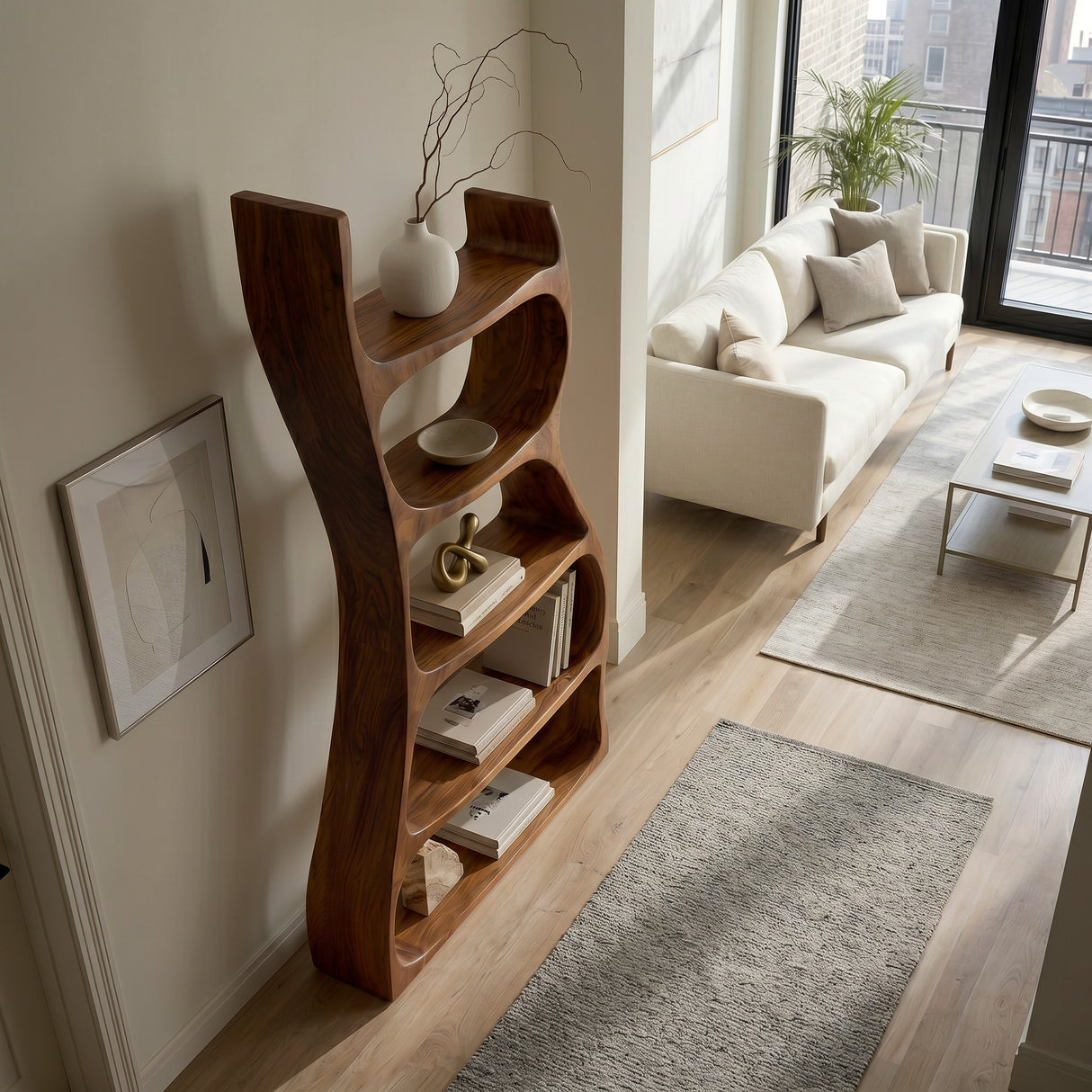 Elegant Natural Wood Standing Shelf For Entryway Display Decor