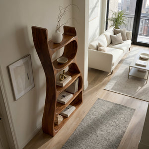 Elegant Natural Wood Standing Shelf For Entryway Display Decor