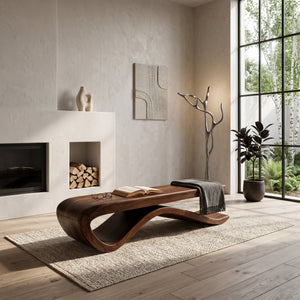 Luxury Curved Wooden Bench For Living Room