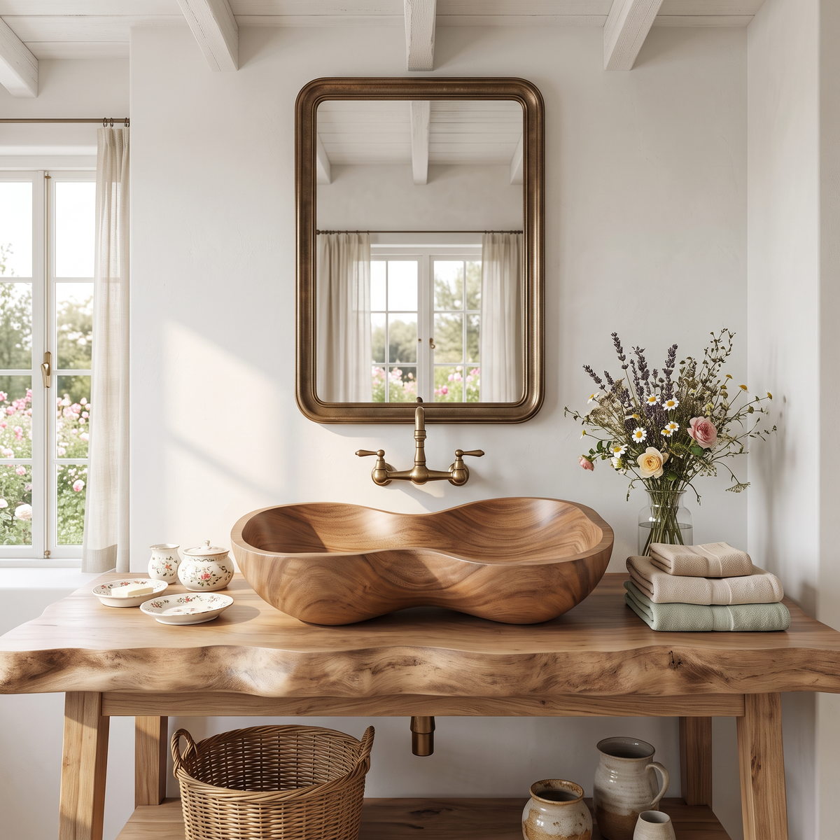 Rustic Wooden Vessel Sink For Eco Friendly Bathroom Look