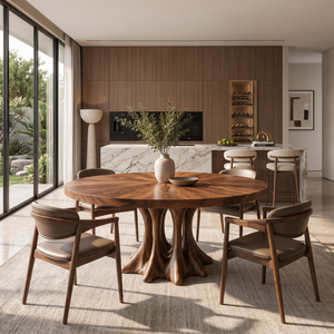 Modern Round Dining Table Multi Column Pedestal For Designer Dining