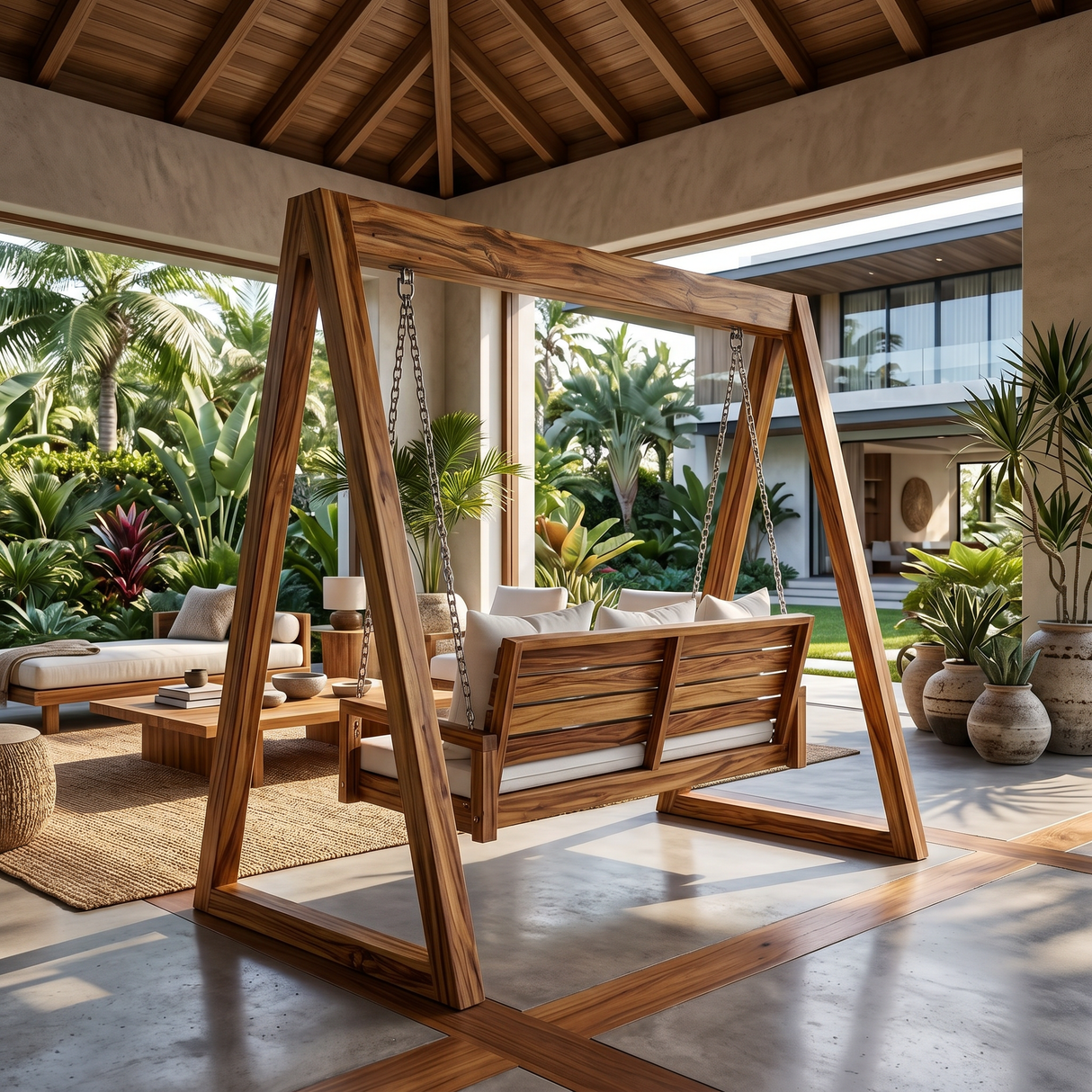 Tropical Wooden Garden Swing Backyard Lounge Seating