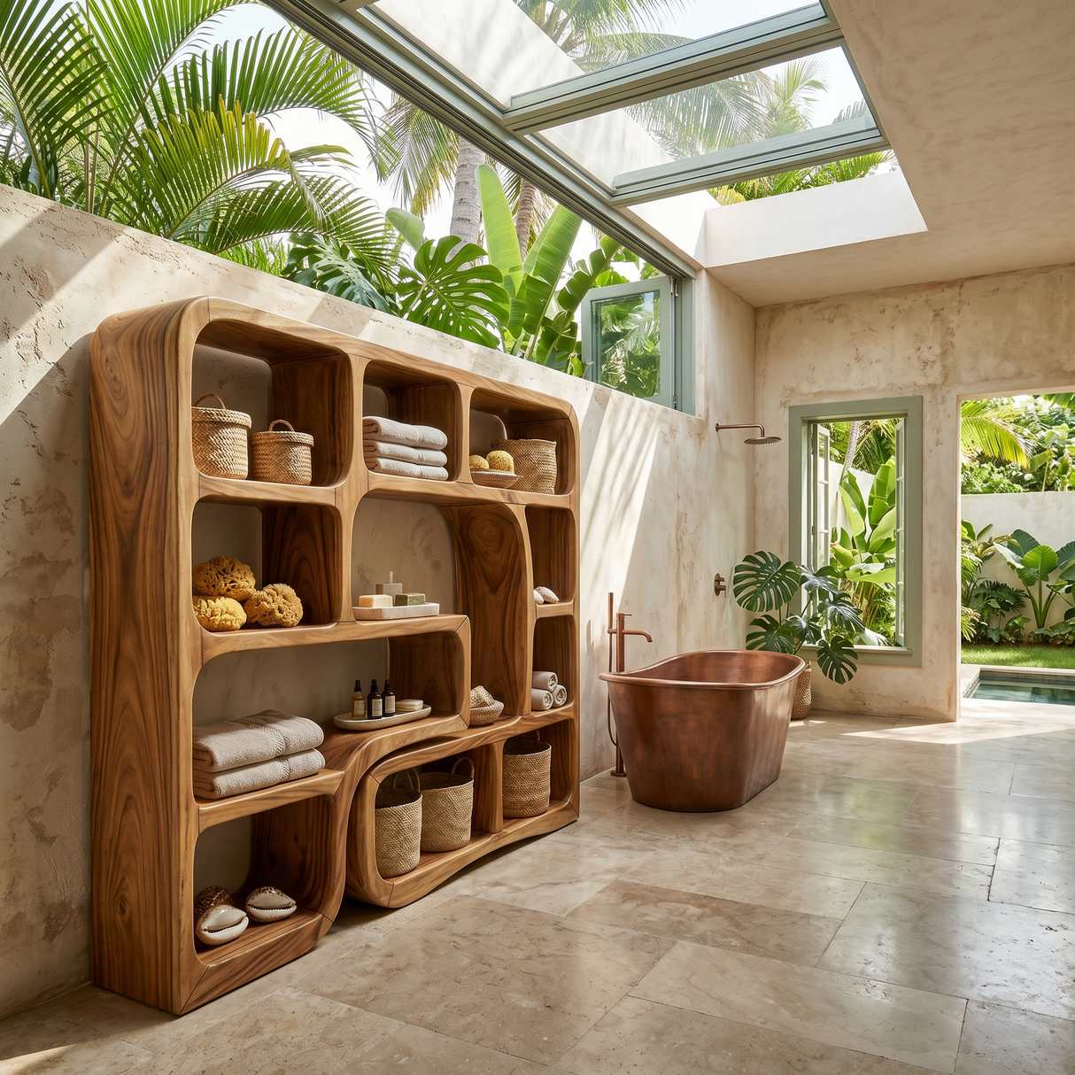 Luxury Wooden Bookcase With Organic Wave Design