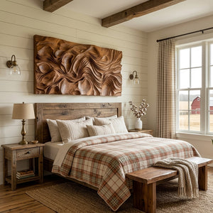 Contemporary Wood Wall Art Wave Carved Design For Wall Deco