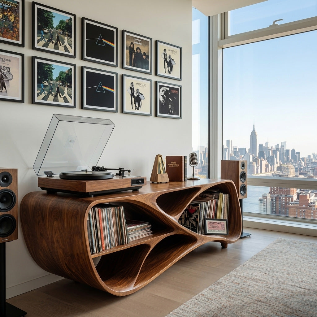 Contemporary Wooden Record Player Console For Living Room