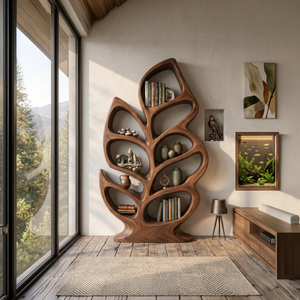 Contemporary Sculptural Bookcase For Stylish Entryway Interior