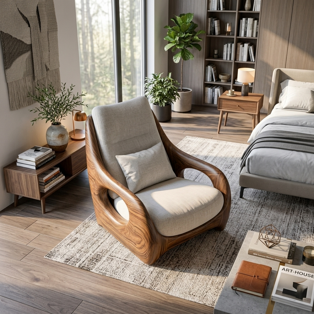Organic Armchair Smooth Curved For Living Room