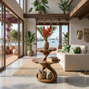 Mediterranean Two Tier Side Table Courtyard Living Room