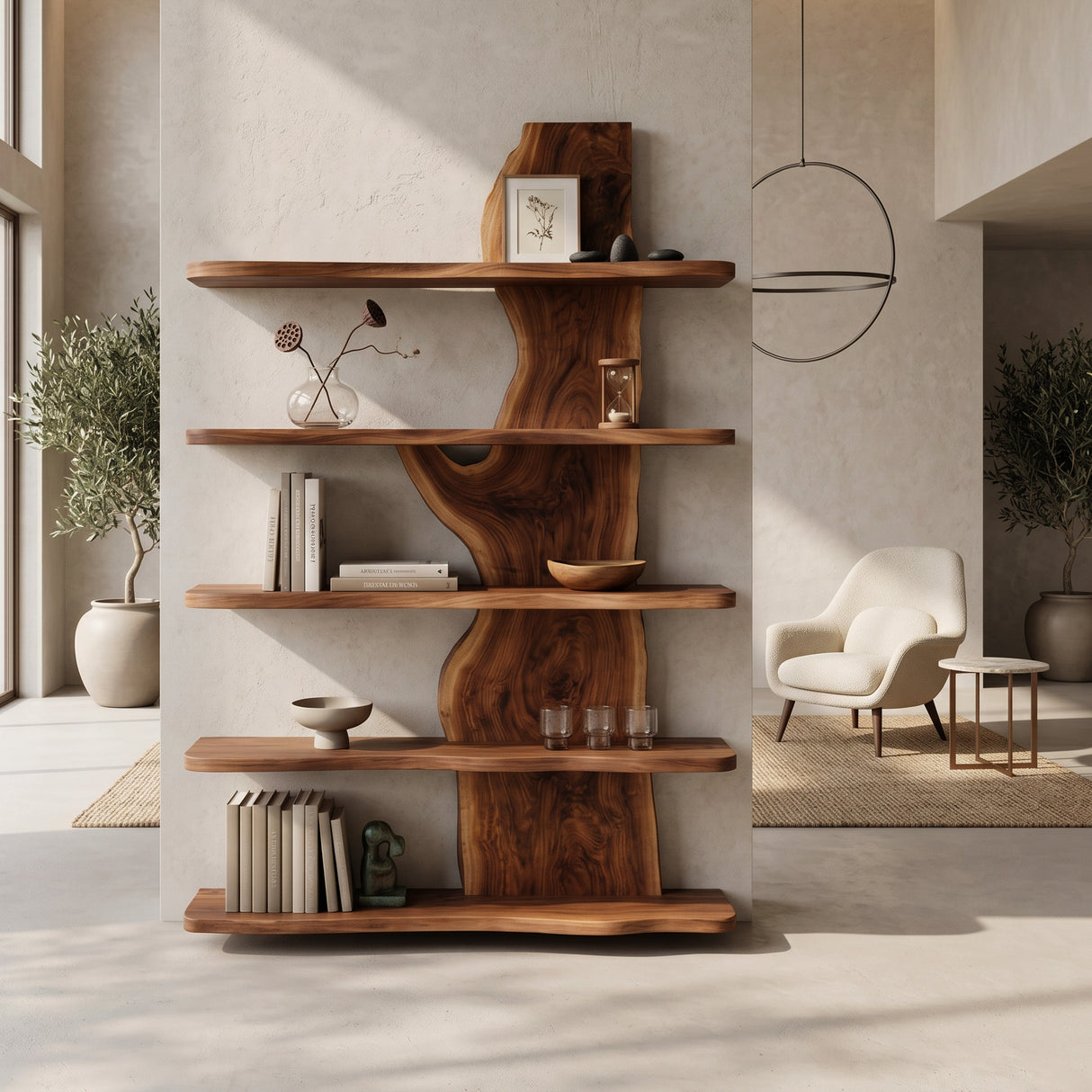 Handcrafted Natural Wood Standing Shelf For Home Storage