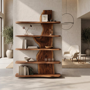 Handcrafted Natural Wood Standing Shelf For Home Storage