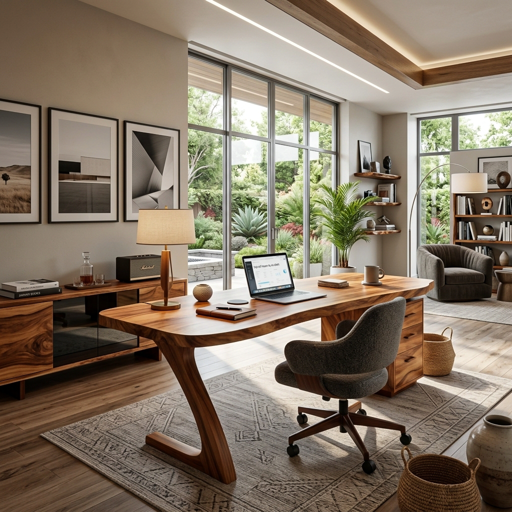 Modern Wooden Desk With Storage Drawers For Home Office