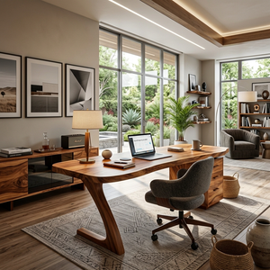Modern Wooden Desk With Storage Drawers For Home Office