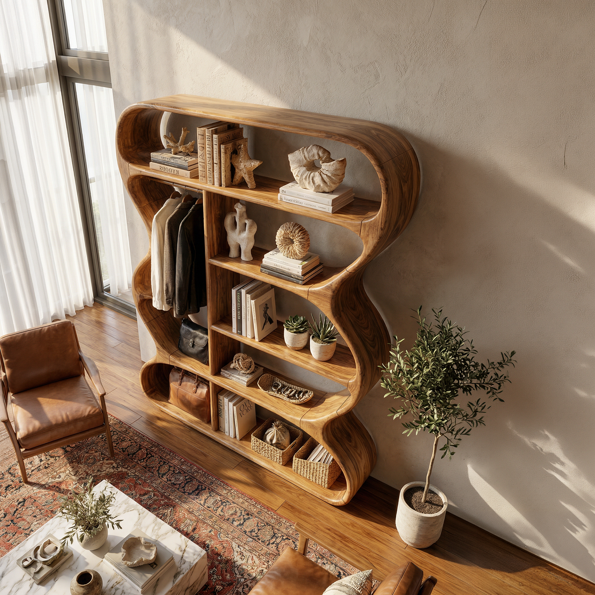 Rustic Farmhouse Sculptural Bookshelf Laundry Room Storage