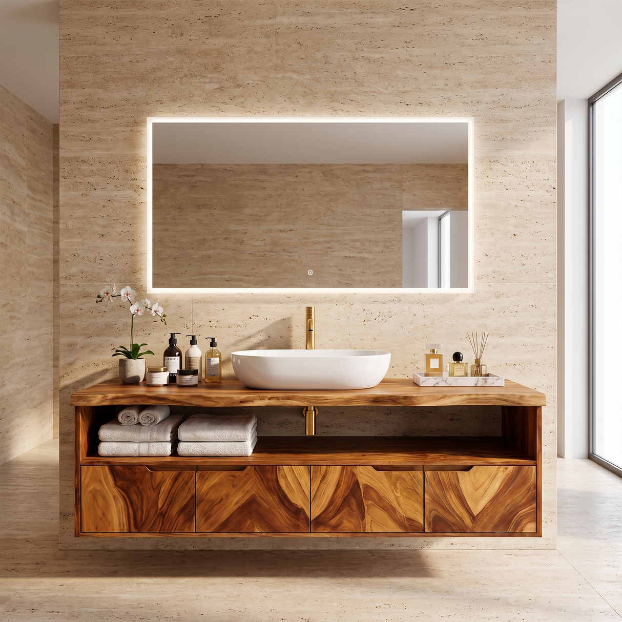 Mediterranean Floating Bathroom Cabinet Villa Bathroom
