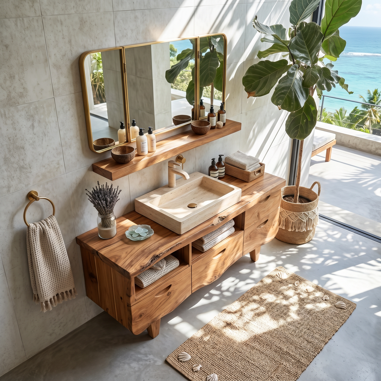 Farmhouse Wooden Vanity For Bathroom Interior Design