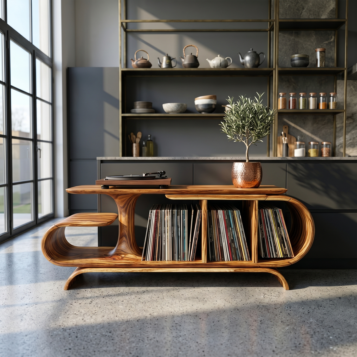 Organic Wave Vinyl Record Cabinet Modern Loft