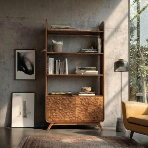 Luxury Solid Wood Bookshelf With Sculpted Door Panels