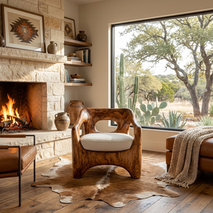 Wooden Armchair With Sculptural Frame For Porch