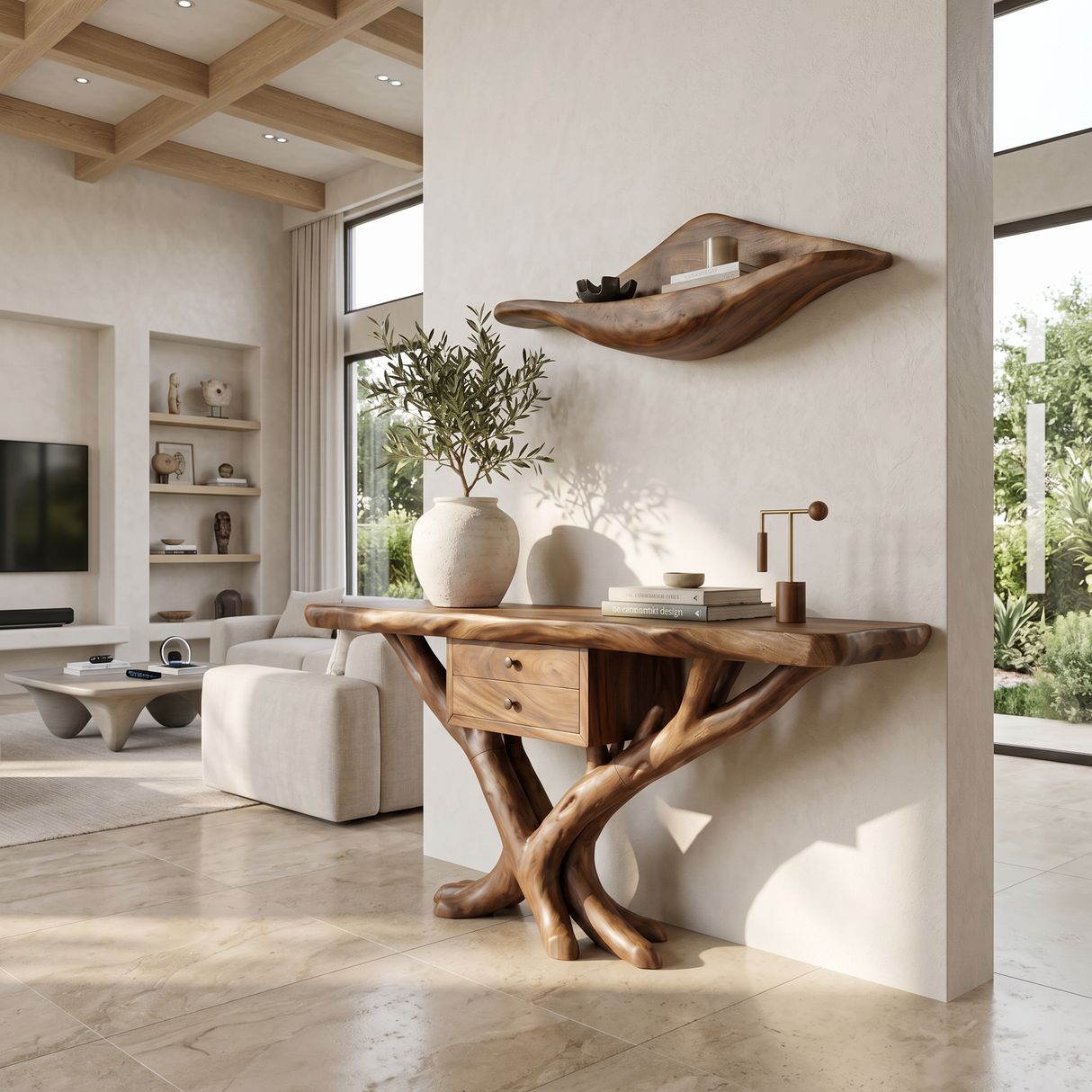 Organic Modern Tree Base Console Table Luxury Entryway