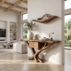 Organic Modern Tree Base Console Table Luxury Entryway