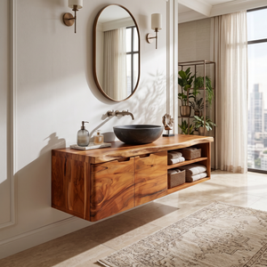 Coastal Floating Washstand Relaxing Guest Bathroom