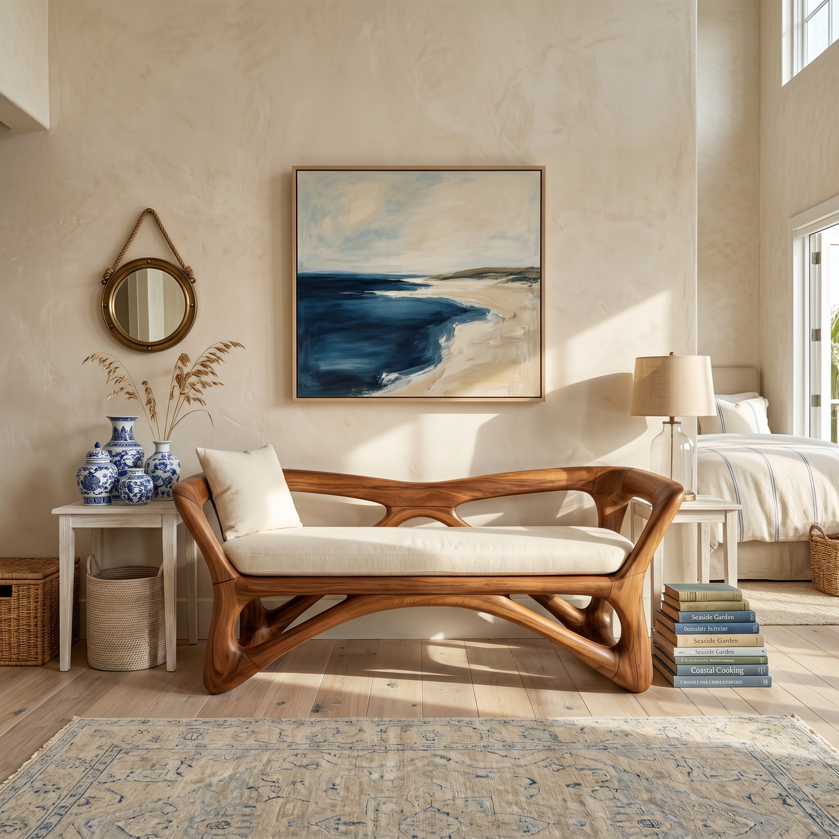 Japandi Accent Bench Wellness Retreat
