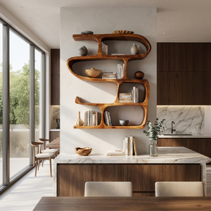 Modern Curved Bookshelf Entryway Storage Display