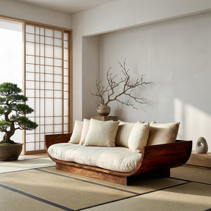Wooden Sofa With Curved Form For Living Room