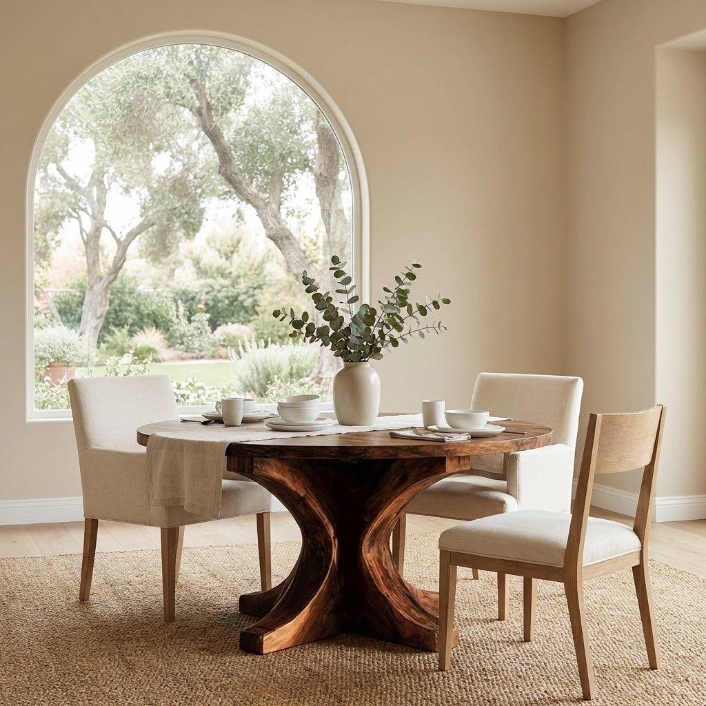 Modern Round Wooden Dining Table With Flared Base For Kitchen