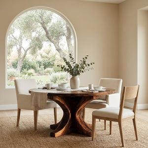Modern Round Wooden Dining Table With Flared Base For Kitchen
