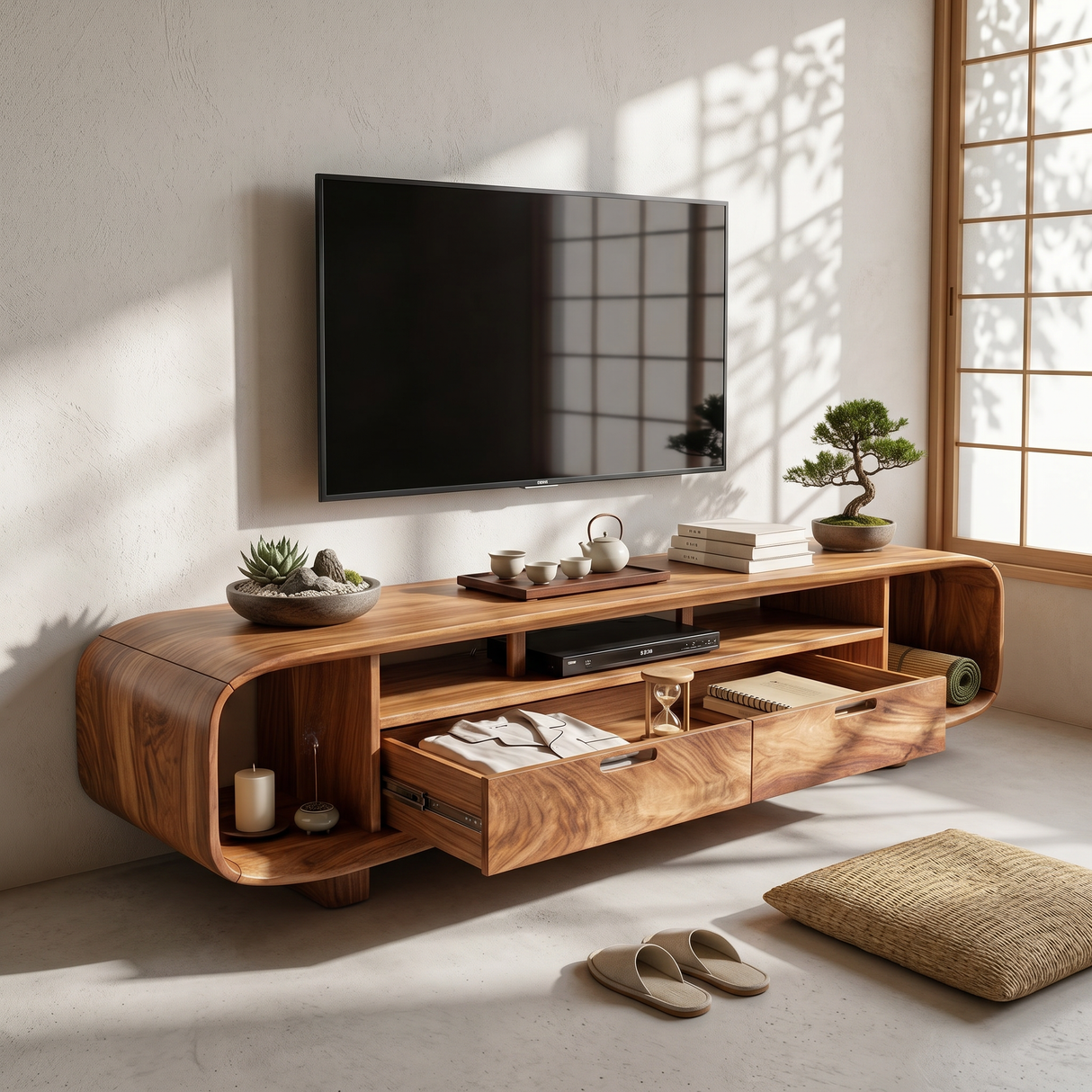 Modern Organic TV Stand For Desert Courtyard Living Room