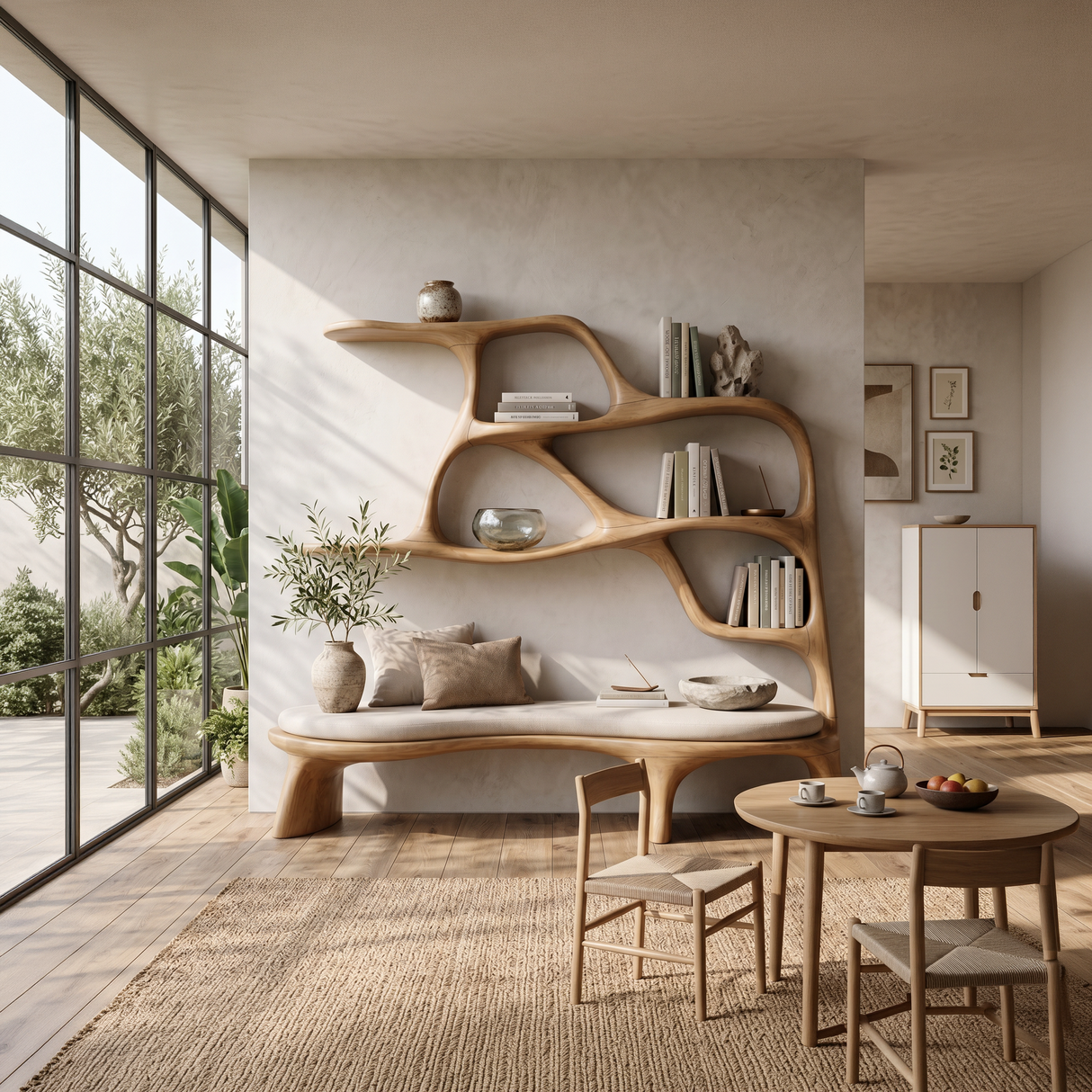 Minimalist Window Seat Bookcase For Modern Bedroom