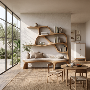 Minimalist Window Seat Bookcase For Modern Bedroom