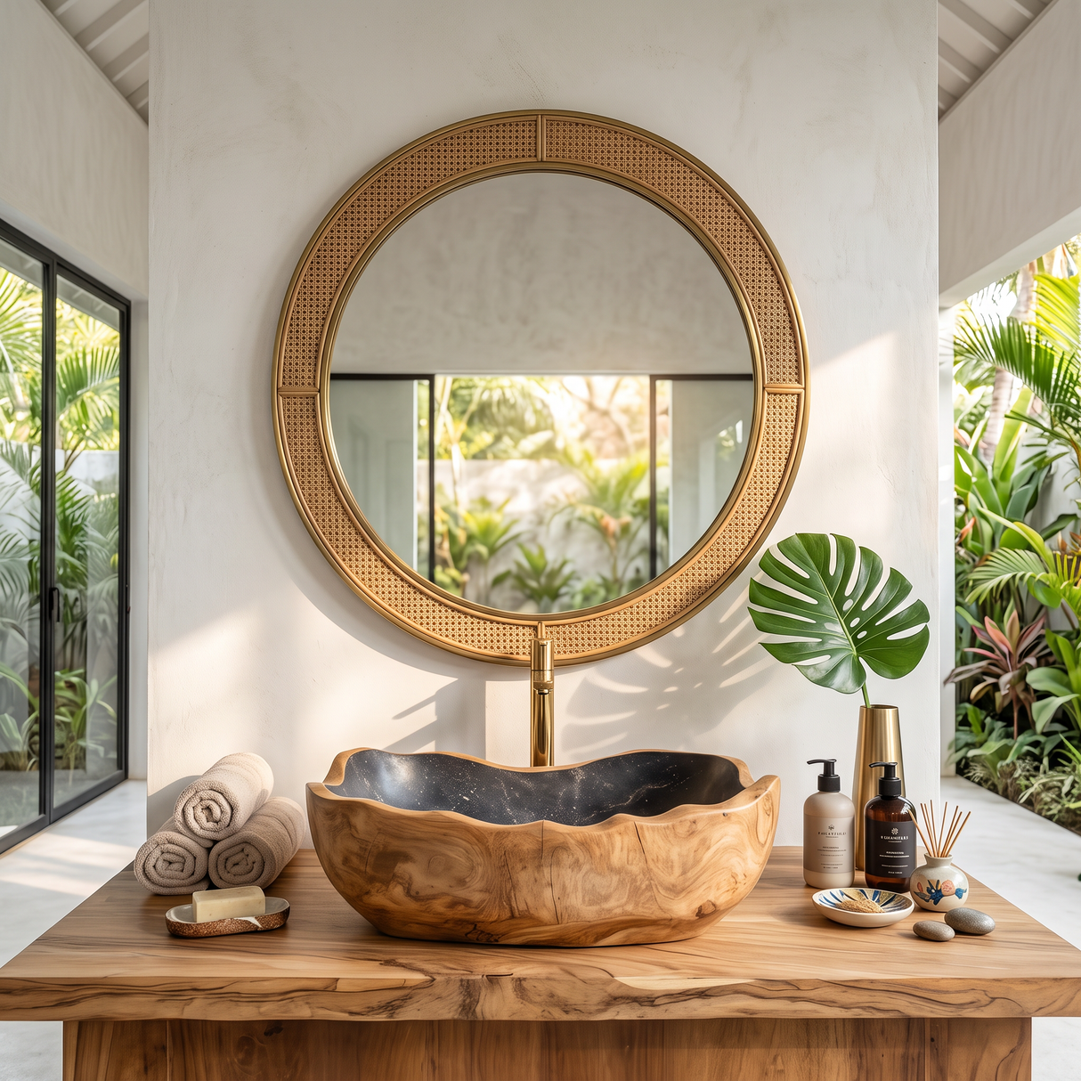 Solid Wood Sink Mid Century Look For Bathroom Interior