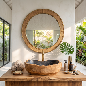 Solid Wood Sink Mid Century Look For Bathroom Interior