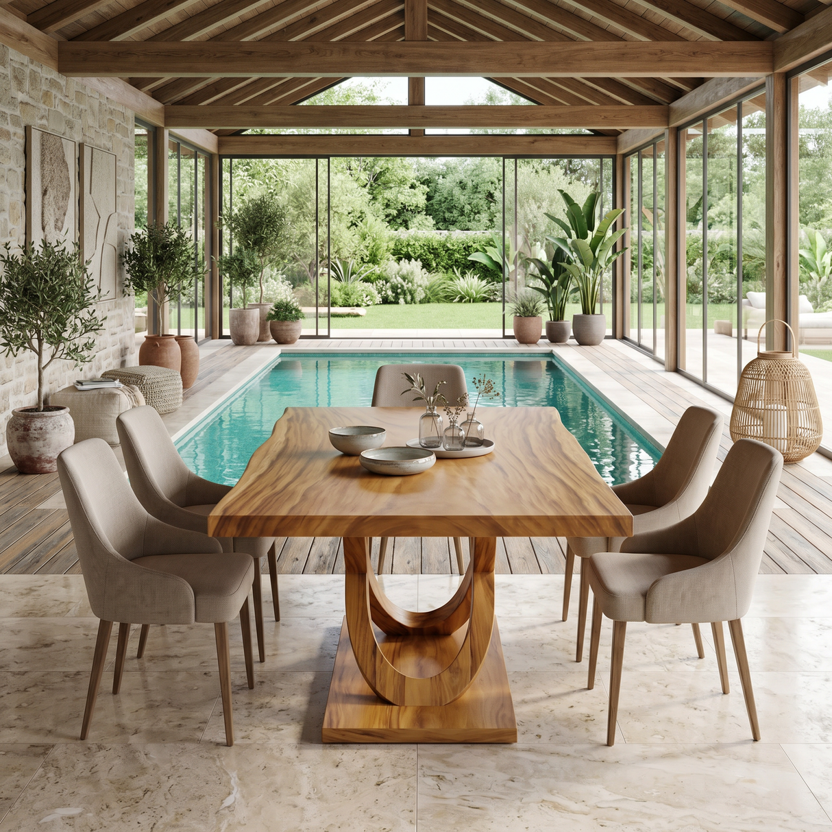 Light Wood Gathering Table For Tropical Dining Room