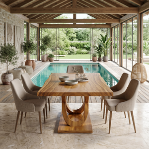 Light Wood Gathering Table For Tropical Dining Room