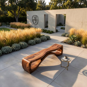 Organic Sculptural Natural Wood Outdoor Bench For Garden Patio