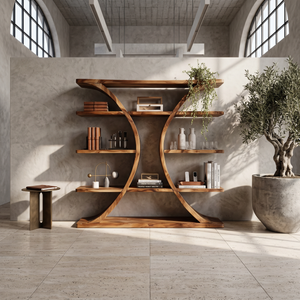 Luxury Organic Wooden Spa Shelf With Sculptural Curved Frame