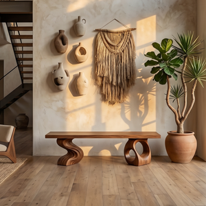 Modern Sculptural Twisted Base Bench For Living Interior Space