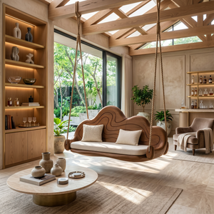 Scandinavian Sculptural Back Swing Open Lounge Interior Space