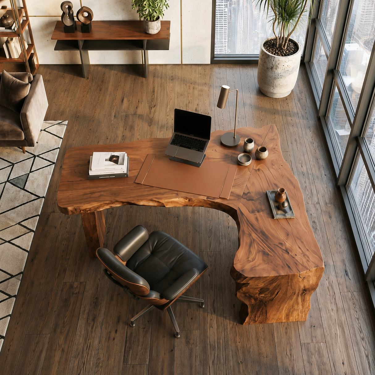 Rustic Live Edge L Shaped Desk For Home Workspace