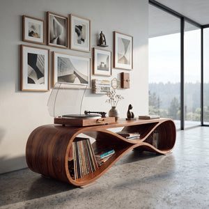Contemporary Wooden Record Cabinet Curved Design For Living Room