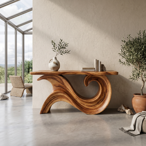 Sculptural Wood Entryway Table For Hallway Styling