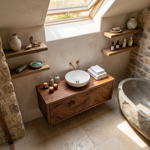 Modern Bathroom Vanity With Exquisitely Carved Front For Spa Bathroom