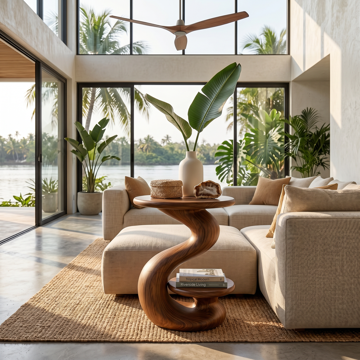 Organic Sculptural Side Table Luxury Garden Retreat