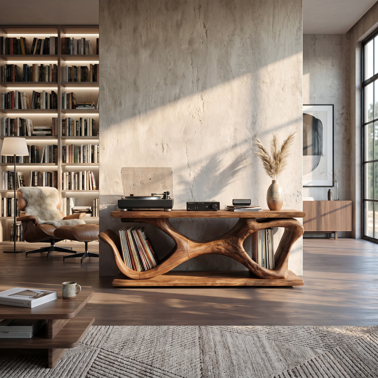 Scandinavian Record Display Stand For Music Corner Interior
