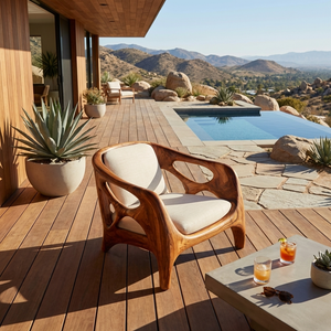 Sculptural Wooden Lounge Chair For Patio