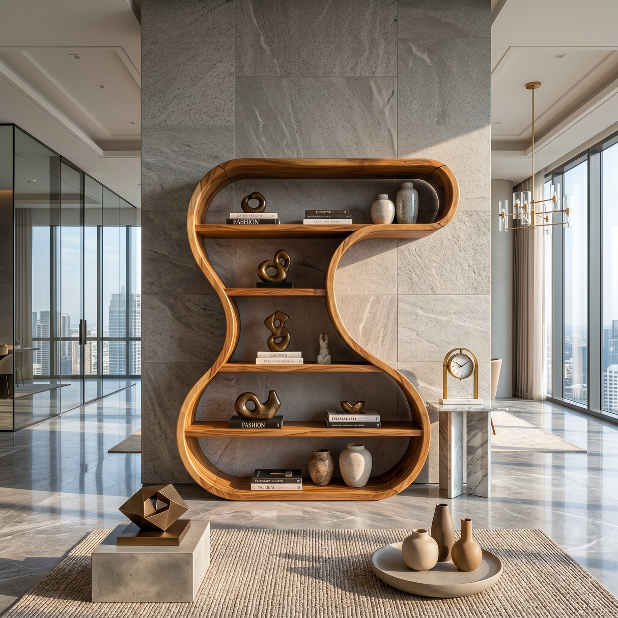 Sculptural Wooden Display Shelf For Modern Interiors